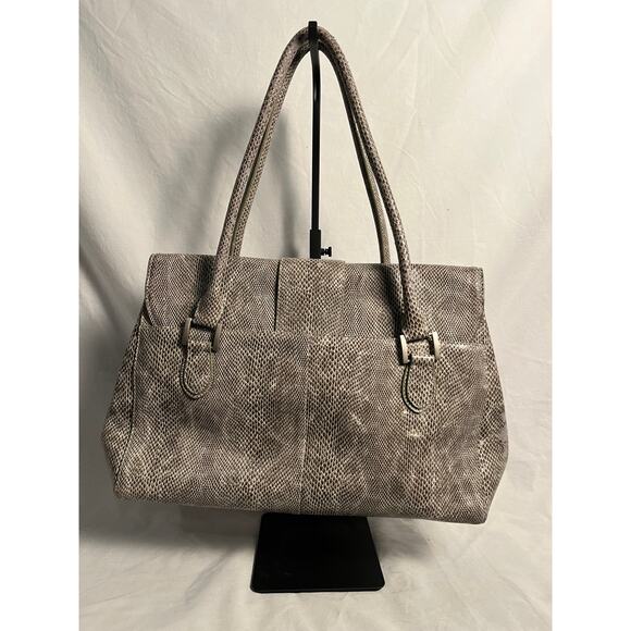Charlie Lapson Taupe Snake Embossed Faux Leather Tote Shoulder Bag 17 Inch - Picture 3 of 8